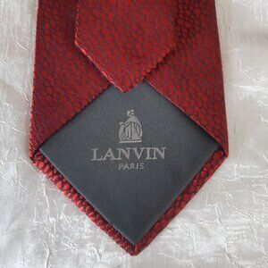 Lanvin Paris 100% Silk Men's Tie Deep Red With Black Line Pattern